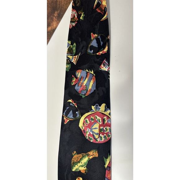 MARTIN WONG Napa Silk Tie Men's Fish Aquarium Koi Abstract Watercolor Necktie - Picture 4 of 5